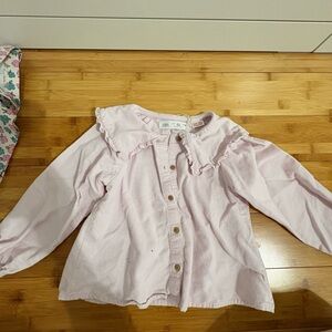 ZARA Pink Ruffled Button-Up Shirt